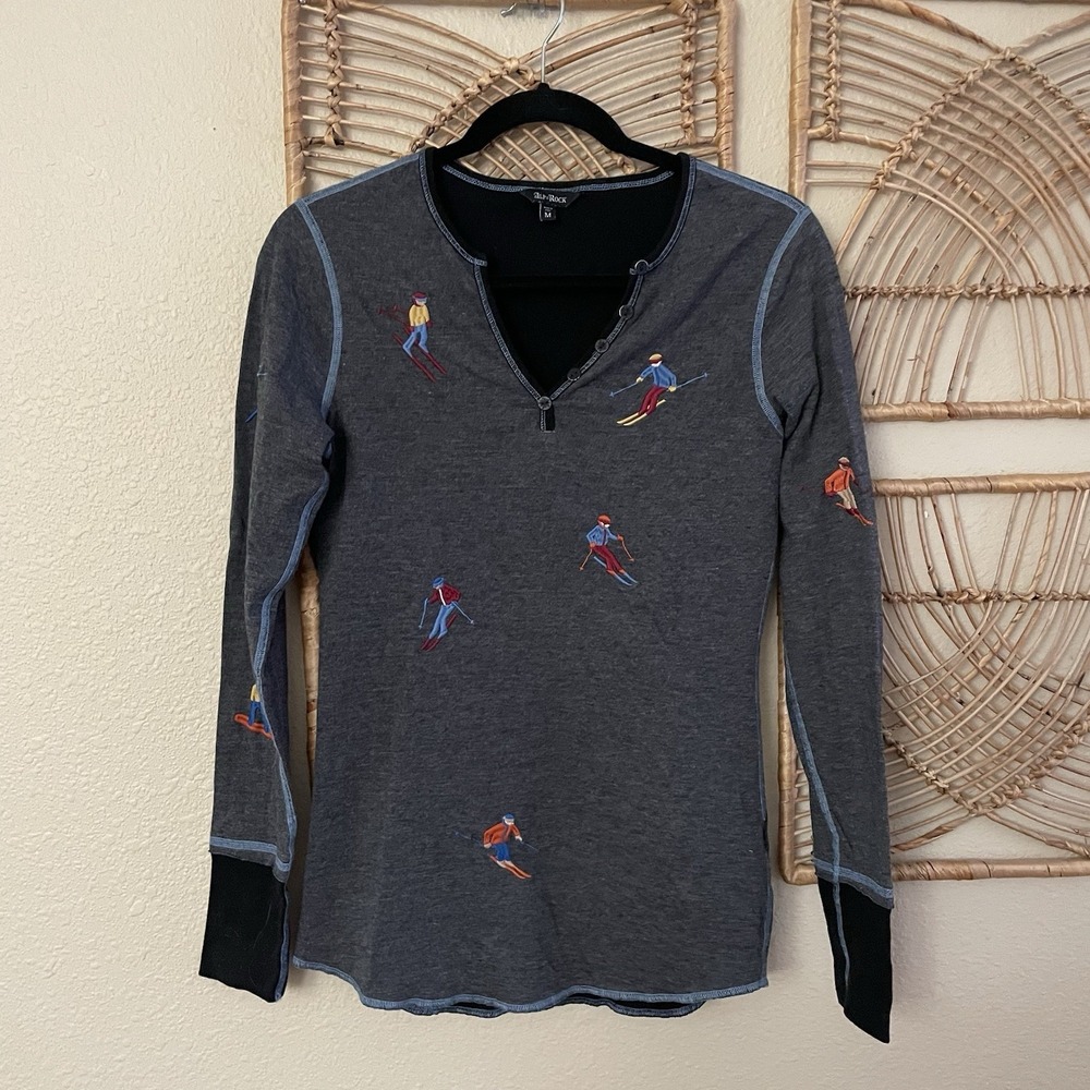 Alp N Rock Ladies Slope Henley Long Sleeve Top Shirt Ski Embroidered Sz M B1